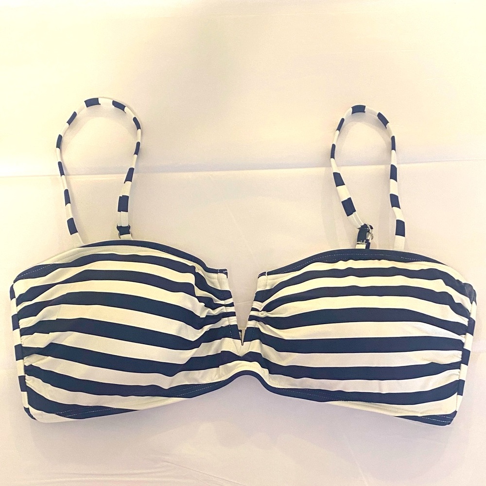LOFT Navy Blue and White Striped Bikini Top